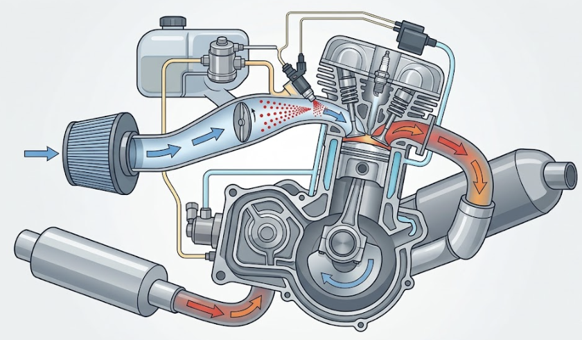 Cấu tạo b&ecirc;n trong động cơ ESP+ với hệ thống phun xăng điện tử gi&uacute;p tiết kiệm nhi&ecirc;n liệu v&agrave; tăng hiệu suất